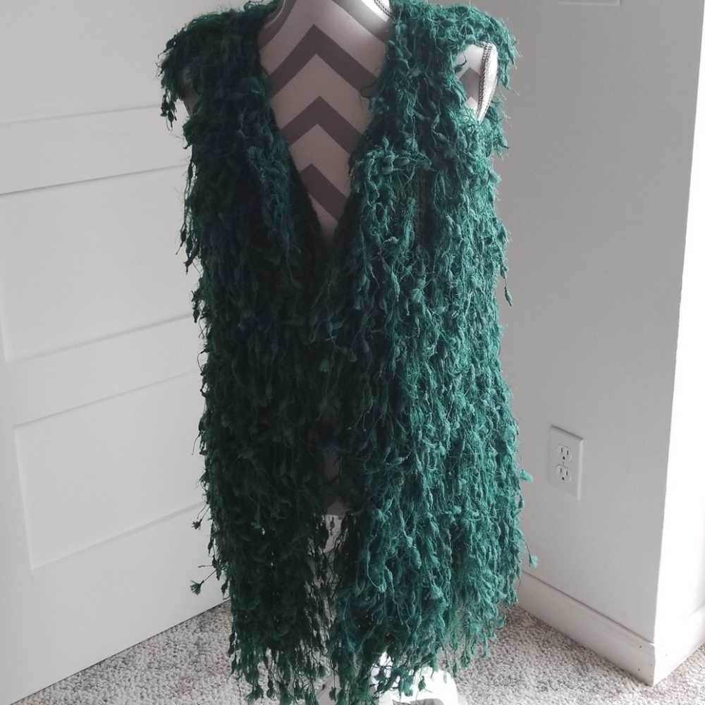 NWT hunter green furry vest